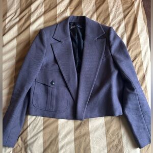 Zara Women's Brown & Navy Crop Blazer Jacket